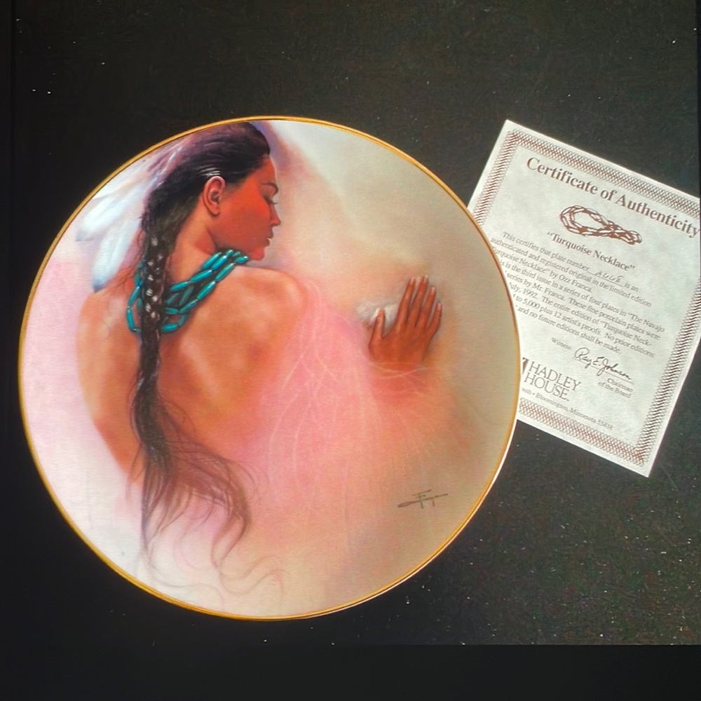 TURQUOISE NECKLACE collector plate OZZ FRANCA Navajo Woman Series